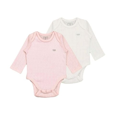 Set 2 Bodysuit Nous dài tay hồng trắng