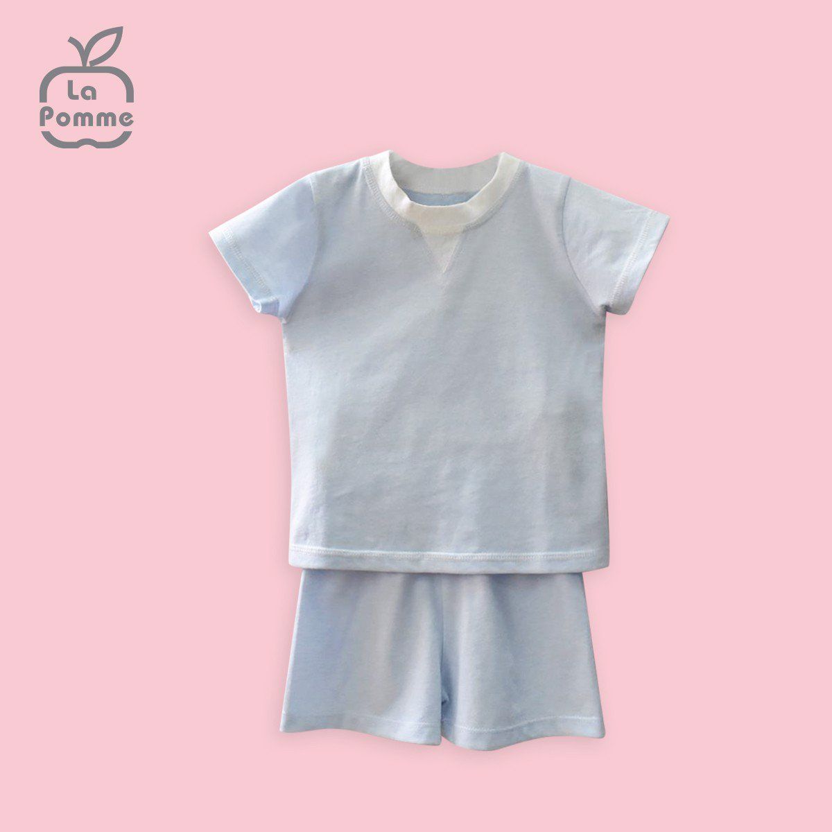 La Pomme - SS013 Bộ cộc cổ đáp V trắng - Xanh