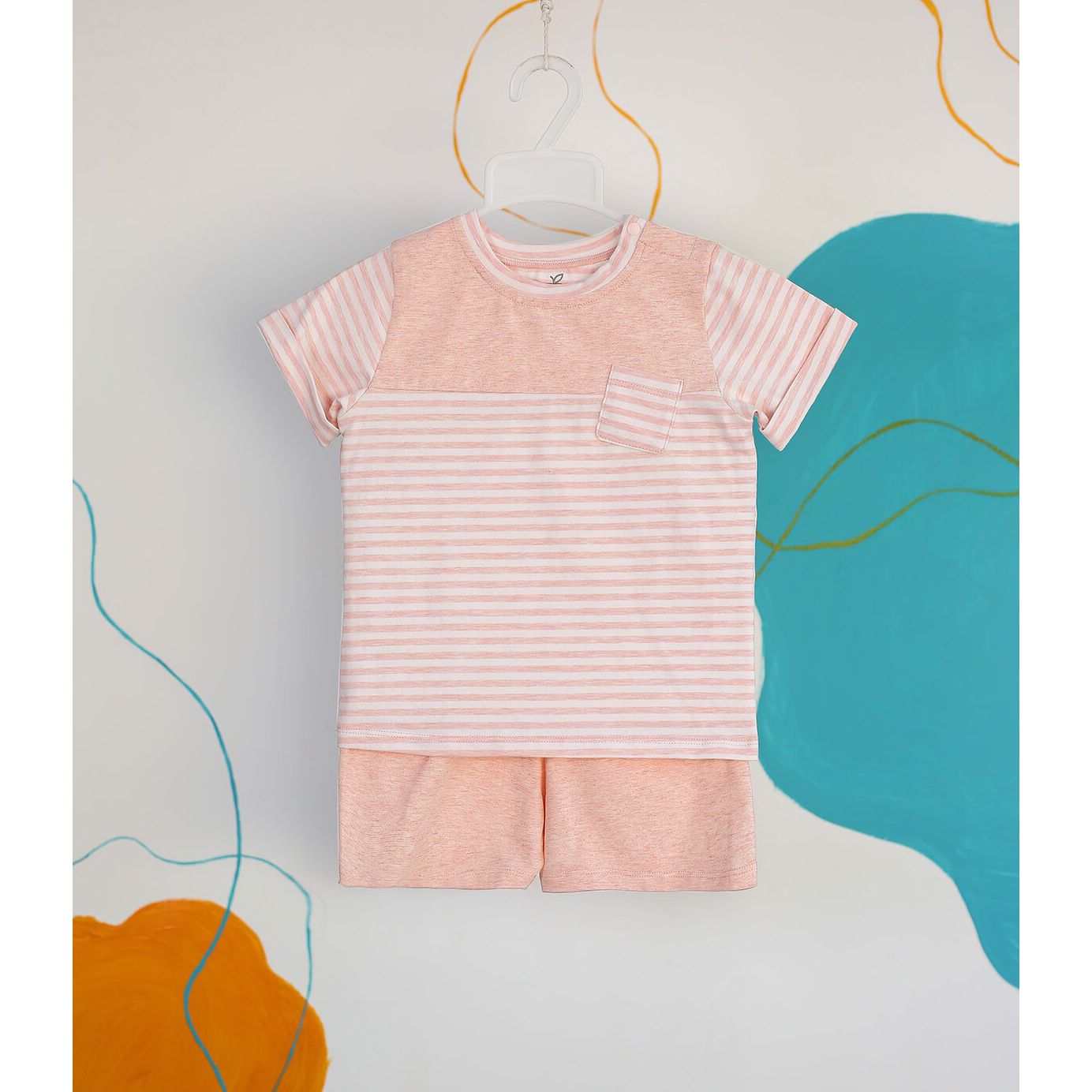 Bộ La Pomme ss127 cộc ốp túi ngực Gấu Bear cam