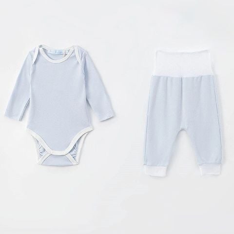 Set bodysuit Nous dài vai chờm màu xanh nhạt