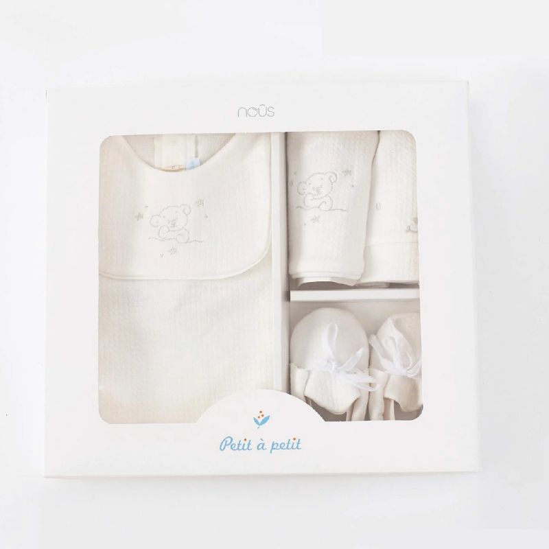 SET QUÀ TẶNG NEWBORN 01 MÀU TRẮNG NOUS THÊU GẤU NGÔI SAO