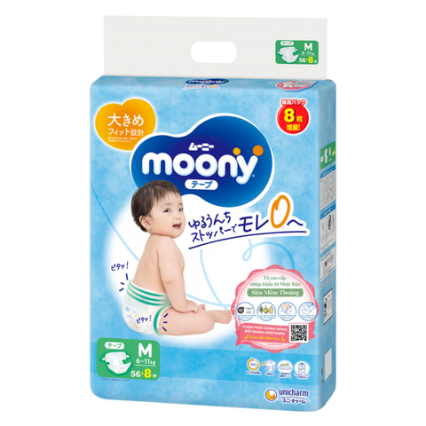 Bỉm dán Moony xanh tiêu chuẩn size M56+8