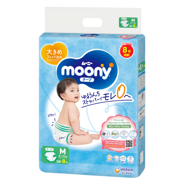 Bỉm dán Moony xanh tiêu chuẩn size M56+8