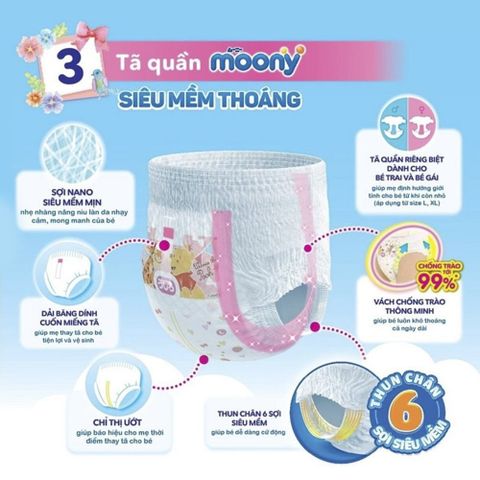 Bỉm quần Moony xanh tiêu chuẩn size XL44 (Girl)