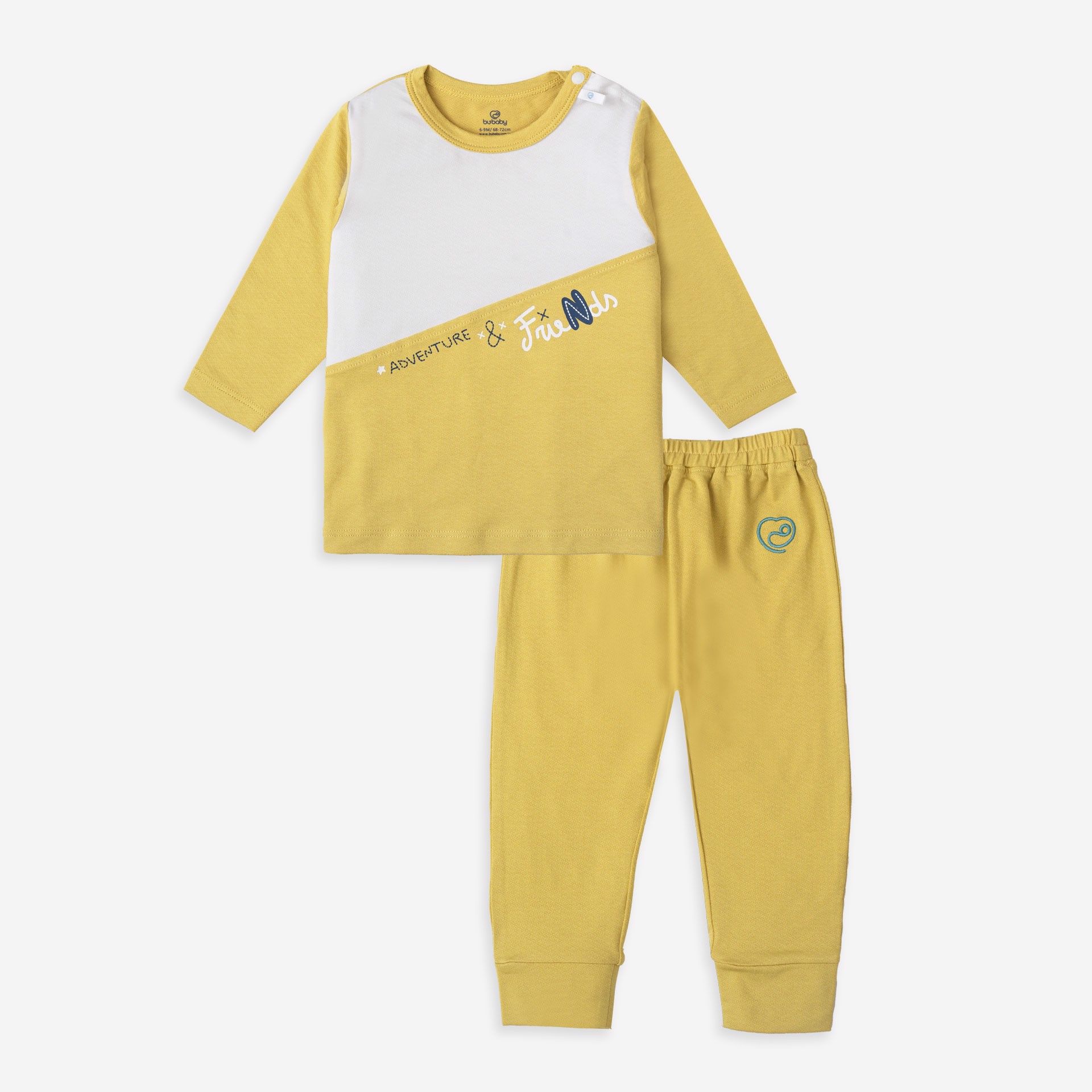 Bộ dài tay cài vai Bu Baby Bamco Jacquard Trắng vàng