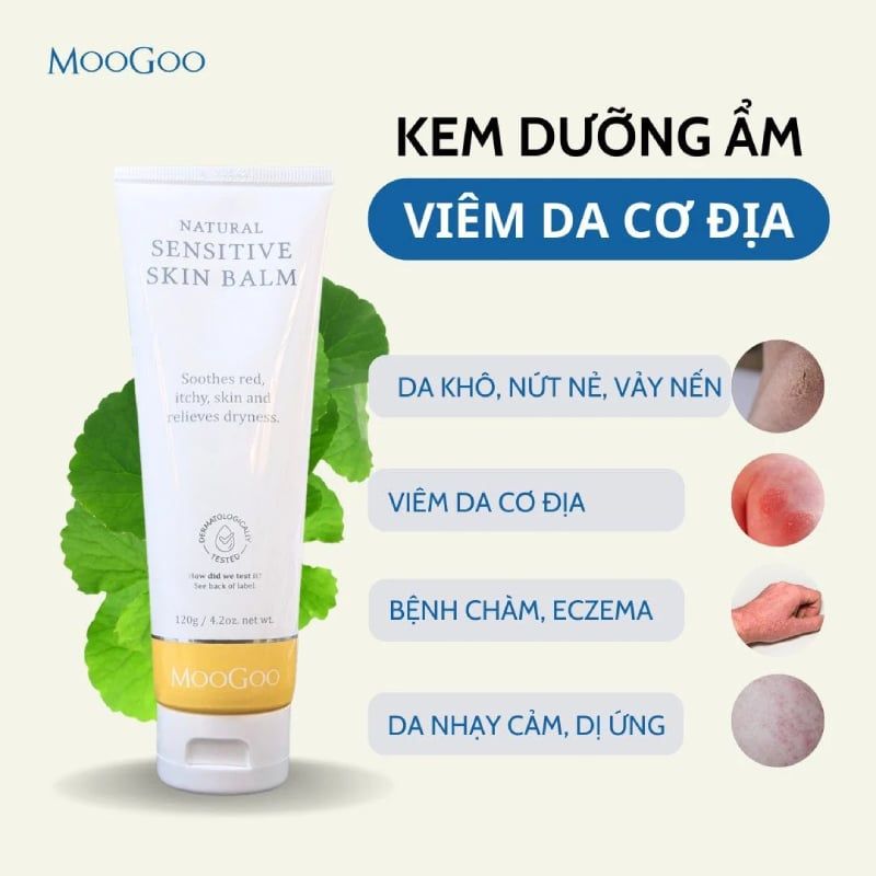 Kem dưỡng da chiết xuất rau má dành cho da nhạy cảm, viêm da cơ địa Moogoo thuần chay 120g
