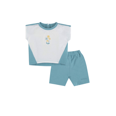 BOC012.02Bộ cài sau cộc tay Buganik Hug me Xanh Trắng