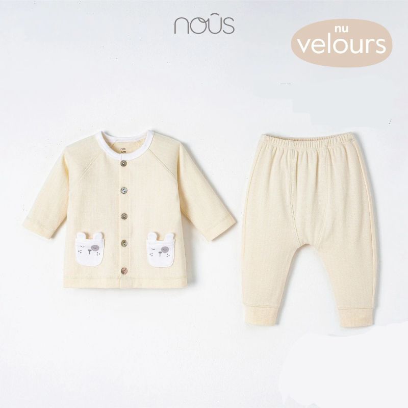 BỘ CÀI THẲNG DÀI NOUS MÀU BEIGE TÚI ỐP CÓ TAI MÀU TRẮNG