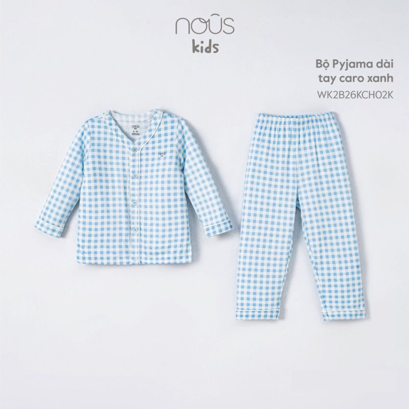 Bộ Nous pyjama dài tay caro xanh