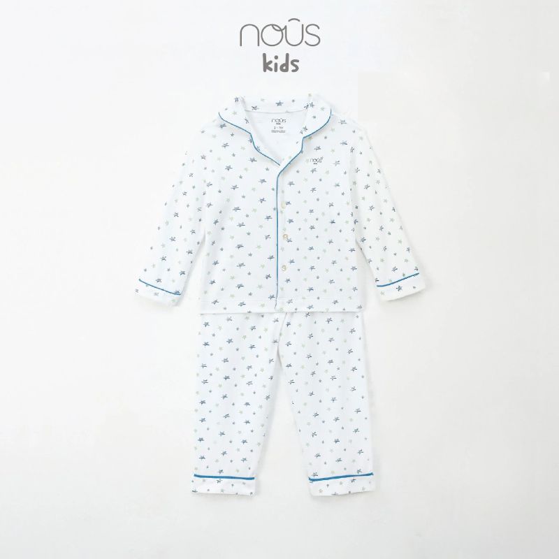 BỘ NOUS PIJAMA DÀI MÀU TRẮNG IN HỌA TIẾT NGÔI SAO XANH