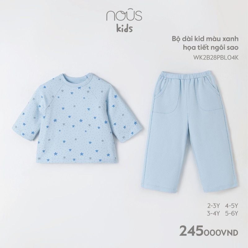 Bộ Nous dài kid màu xanh họa tiết ngôi sao