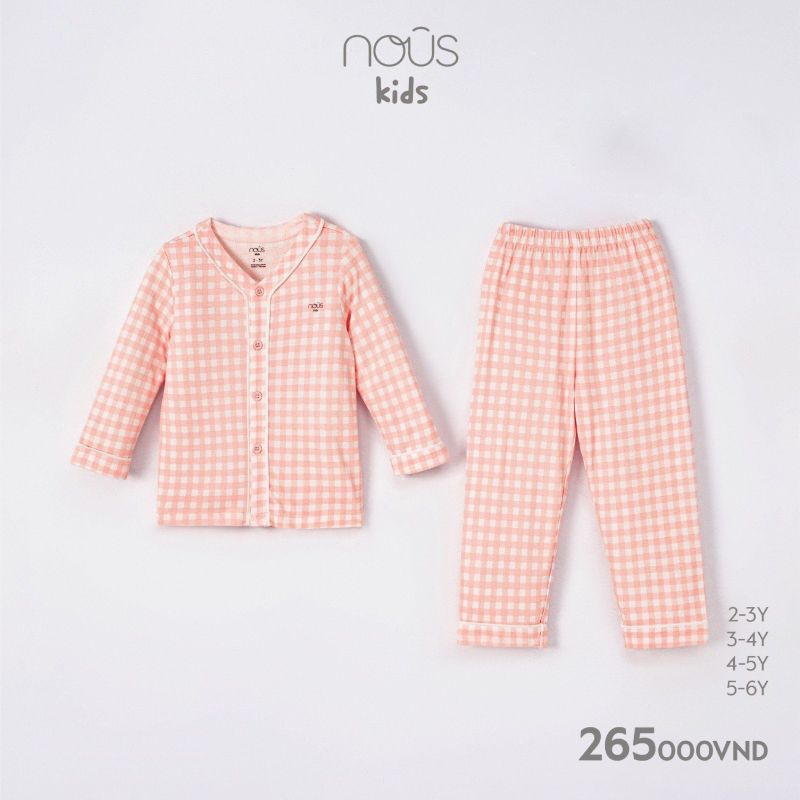 Bộ Nous pyjama dài tay kẻ caro hồng