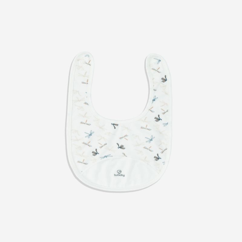 Yếm tròn cài lệch Bu Baby Free size Trắng in chuồn chuồn