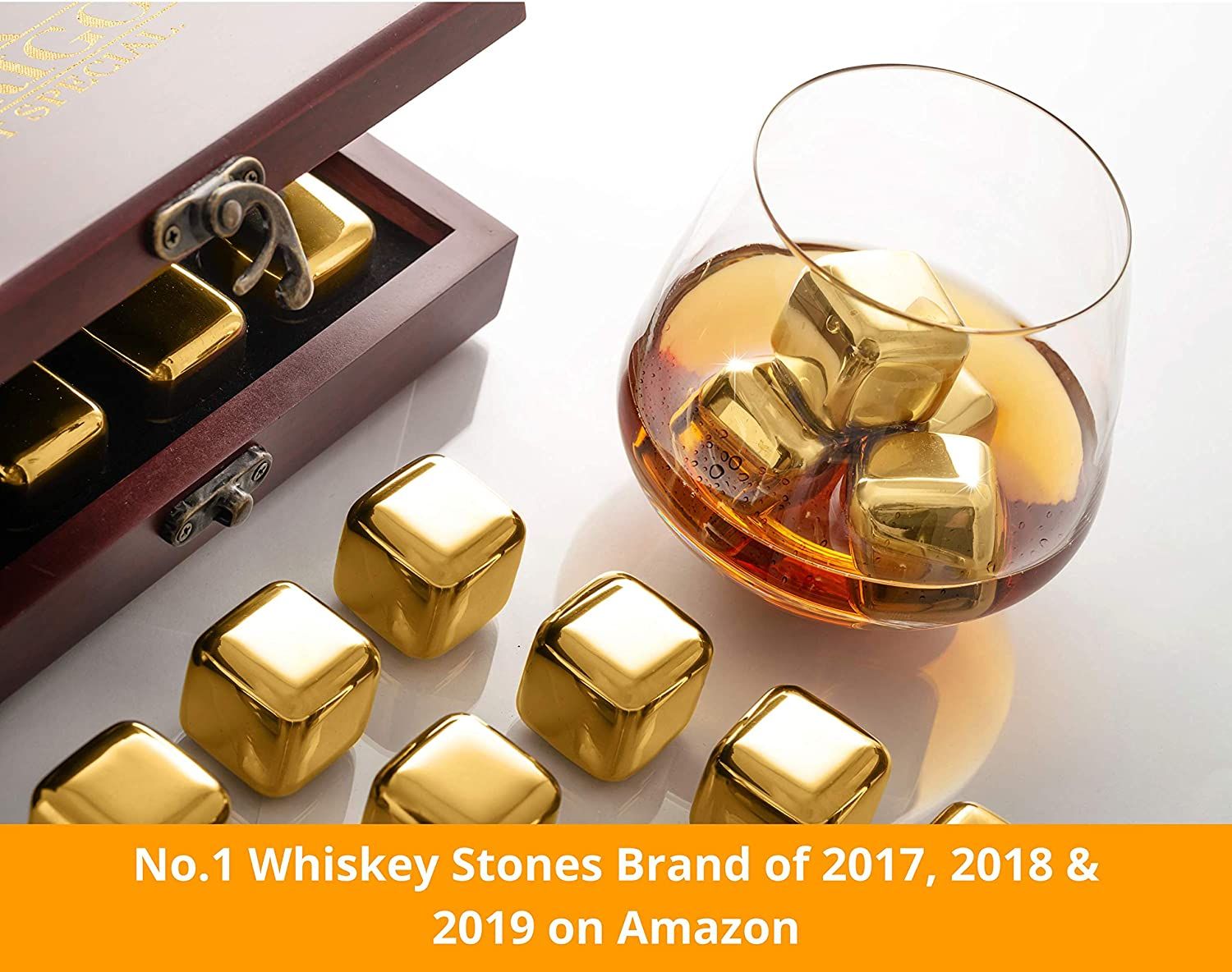 Amerigo Gold Stainless Steel Whiskey Stones Gift Set in Beautiful Wood –  Tila's House