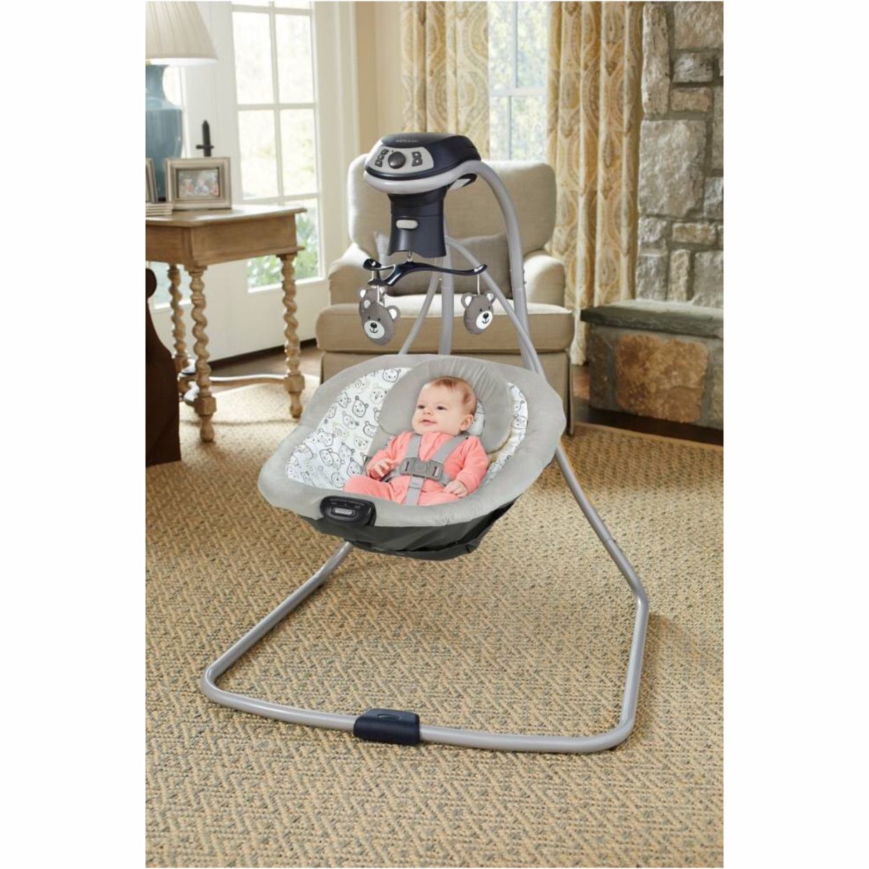 graco baby swing with teddy bear mobile