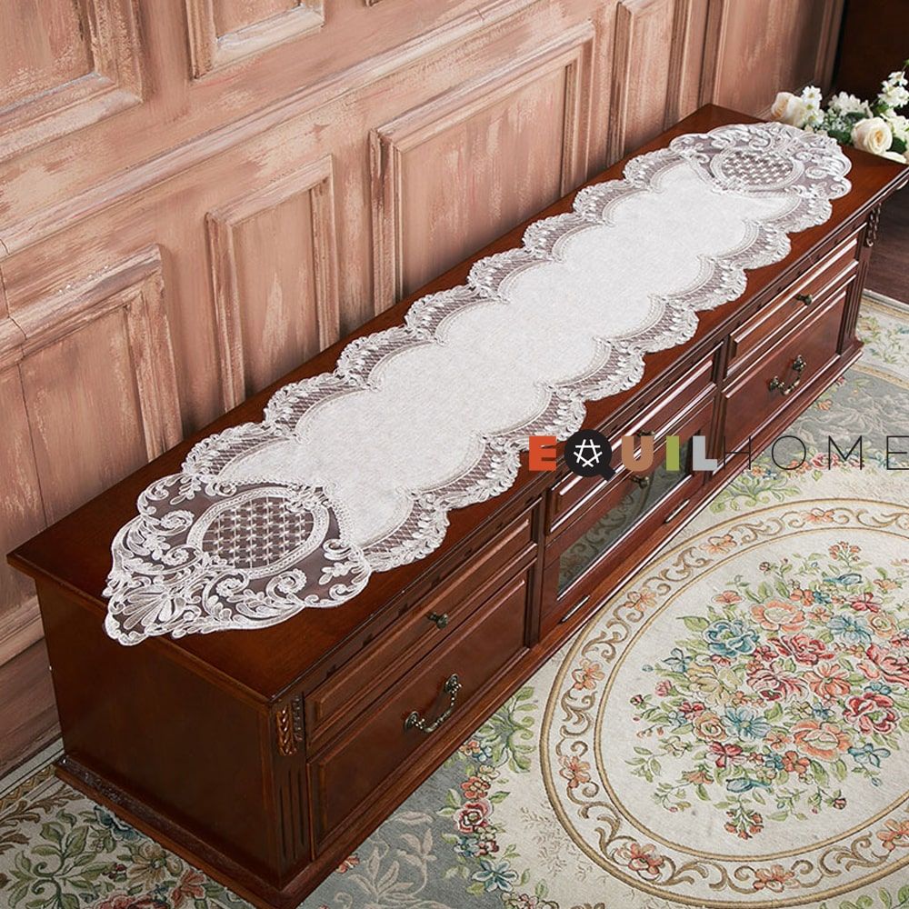 Khăn trải bàn Equilhome (40cmx180cm) khăn runner, chất liệu cotton linen ren sang trọng, trang nhã, thích hợp dùng cho phòng ăn, phòng khách, các bữa tiệc - EQ2021