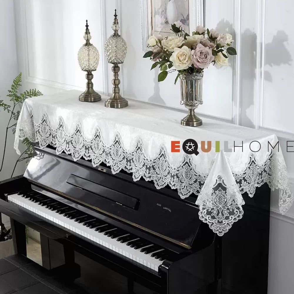 Khăn trải đàn Equilhome (85cmx200cm) khăn phủ đàn piano kích thước tiêu chuẩn, chất liệu nhung cao cấp phối ren sang trọng, trang nhã, bảo vệ hiệu quả bề mặt nhạy cảm của đàn piano - EQ881233