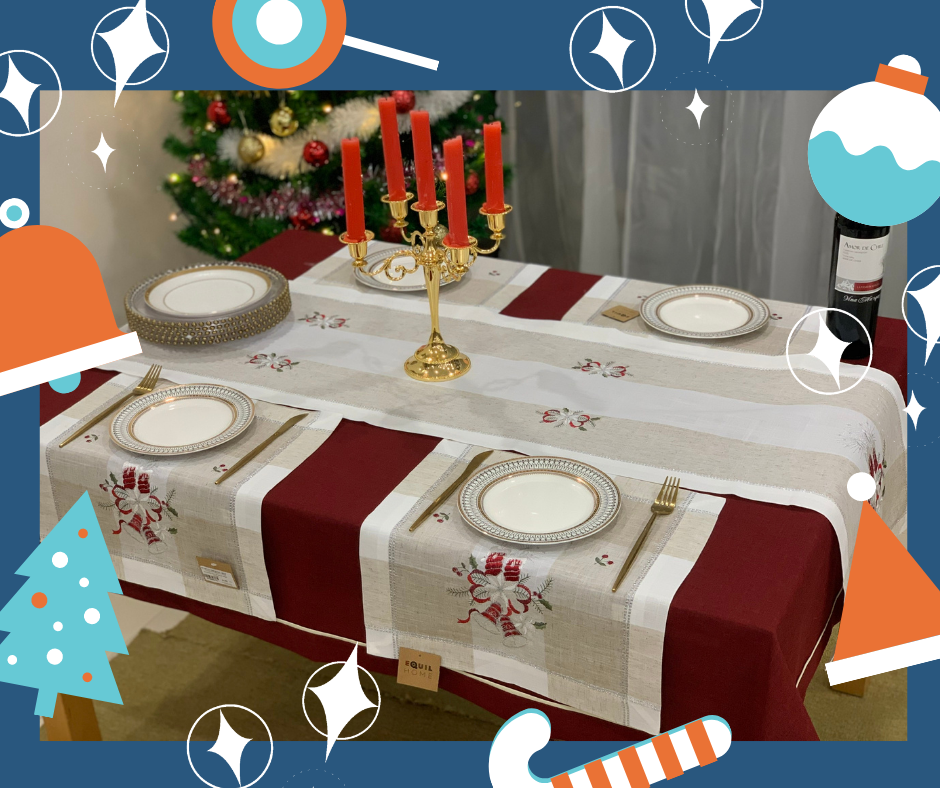 Khăn trải bàn Noel chống nhăn, giảm bám bẩn thích hợp dùng cho phòng ăn, phòng khách, các bữa tiệc - EQ1739
