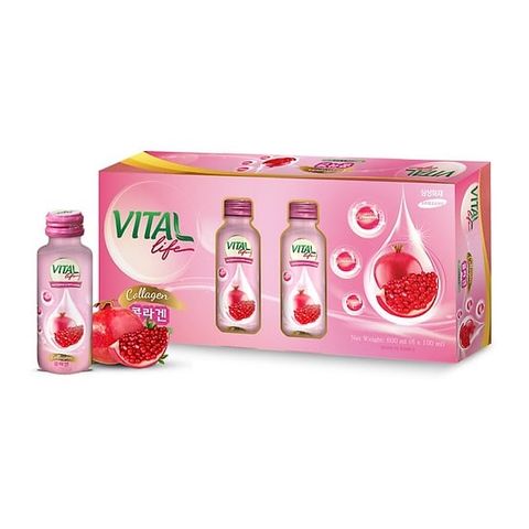  Hộp 6 Chai Nước Uống Collagen Đẹp Da Hàn Quốc Vital Life - Chiết Xuất Lựu 