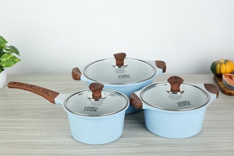 Bộ 3 cái nồi quánh Ceramic nắp kính Green Cook GCS22-T1