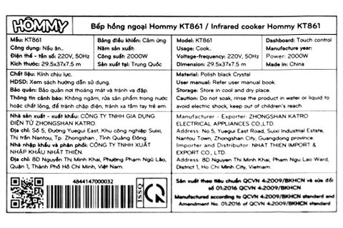 Bếp hồng ngoại Hommy KT861 (mã sp: #37260382)