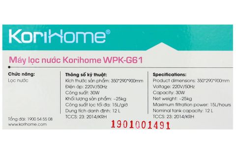 Máy lọc nước KoriHome WPK-G61 (Imei) (mã sp: #33720622)