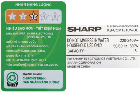 Nồi cơm điện tử Sharp KS-COM181CV-GL (mã sp: #34633160)