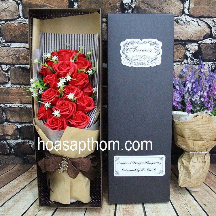 Hộp hoa hồng sáp thơm cao cấp 19 bông lớn màu đỏ