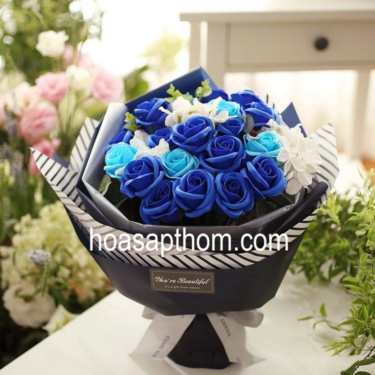 Hoa hồng sáp thơm vĩnh cữu 20 bông màu xanh