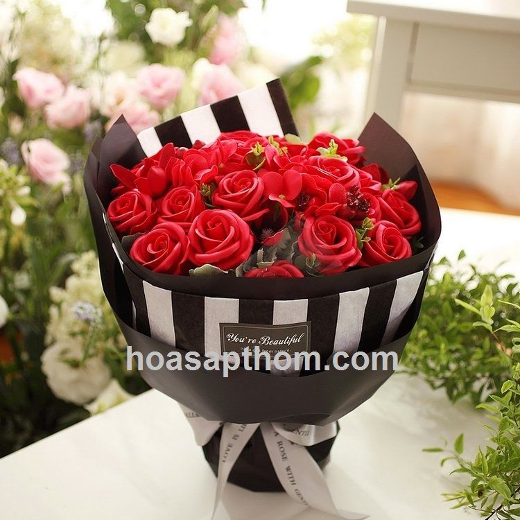 Hoa sáp thơm vĩnh cữu 20 bông hồng màu đỏ