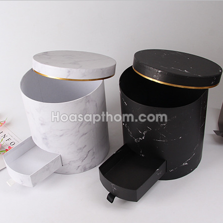 Hộp Trụ Tròn Vân Đá Có Ngăn Quà