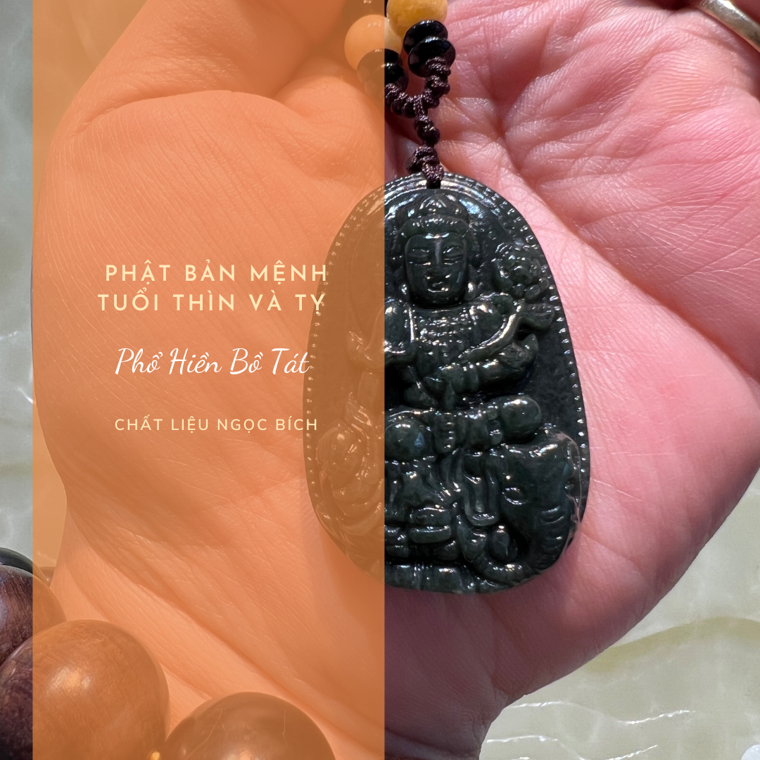 Mặt dây chuyền: Phổ Hiền Bồ Tát  chất liệu ngọc bích