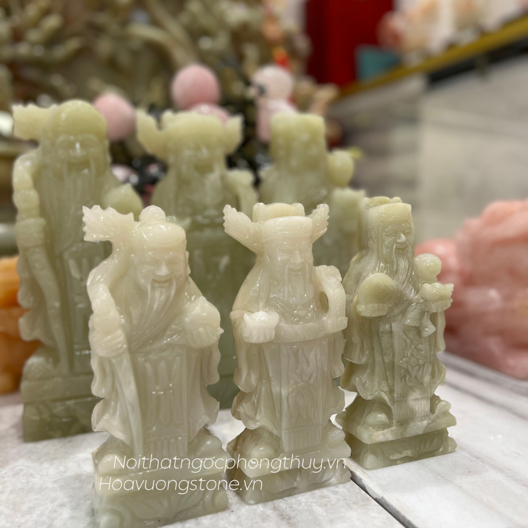 Ba cụ địa tiên Phúc Lộc Thọ ngọc onyx xanh tự nhiên