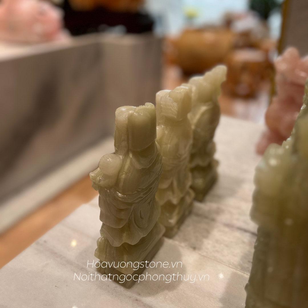 Ba cụ địa tiên Phúc Lộc Thọ ngọc onyx xanh tự nhiên
