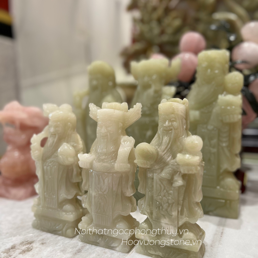 Ba cụ địa tiên Phúc Lộc Thọ ngọc onyx xanh tự nhiên