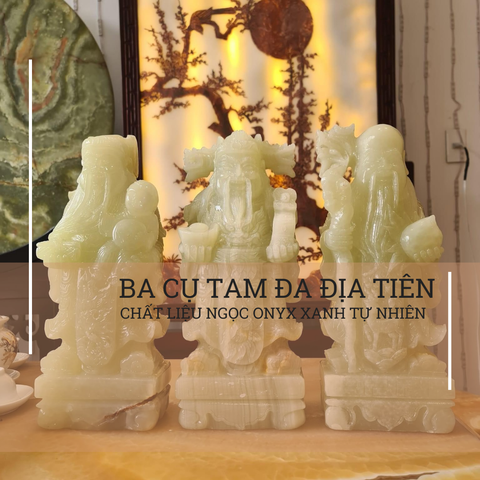 Ba cụ tam đa Phúc Lộc Thọ ngọc onyx xanh tự nhiên