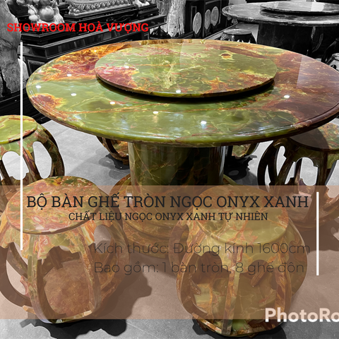 Bộ bàn ghế tròn ngọc onyx xanh