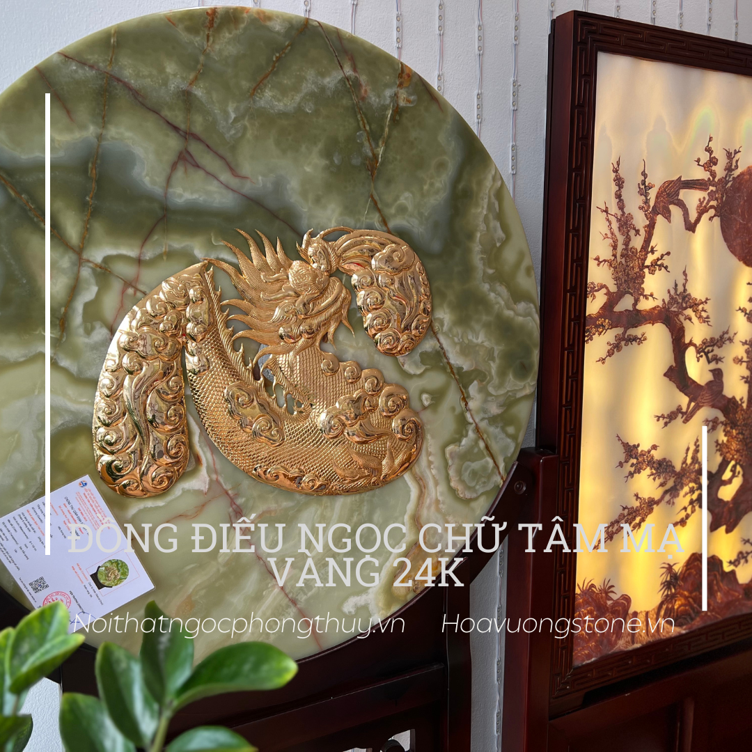 Đồng điếu ngọc chữ Tâm mạ vàng 24k