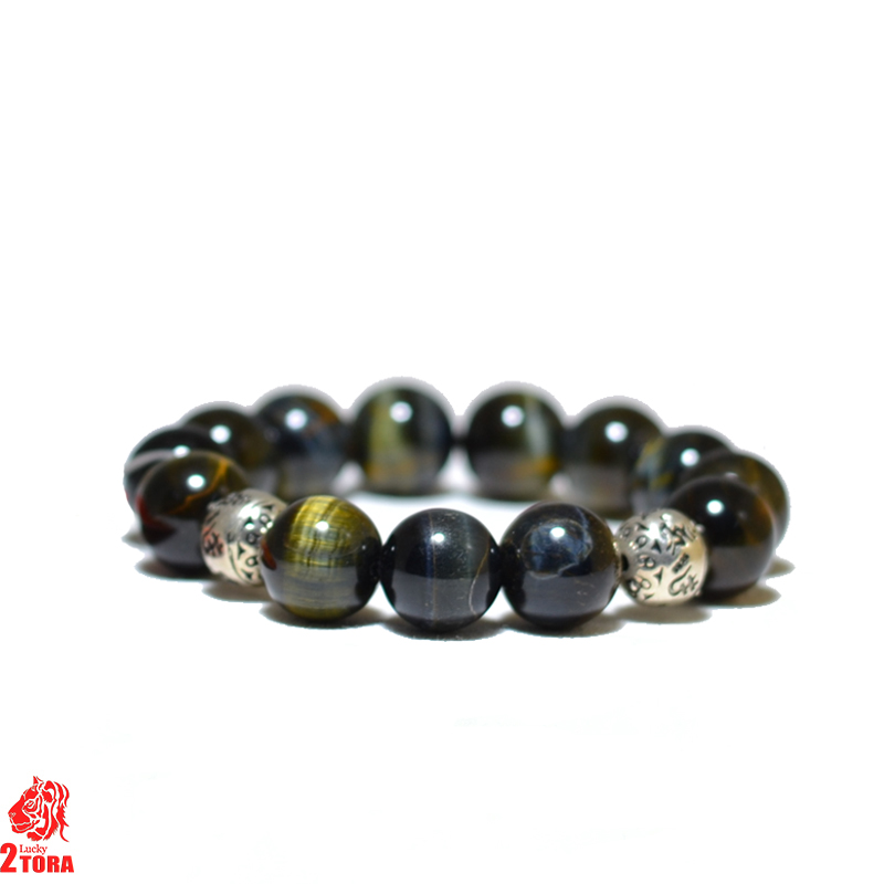 Vòng Thạch Anh Mắt Hổ Xanh Vàng Mix Charm Bạc 210