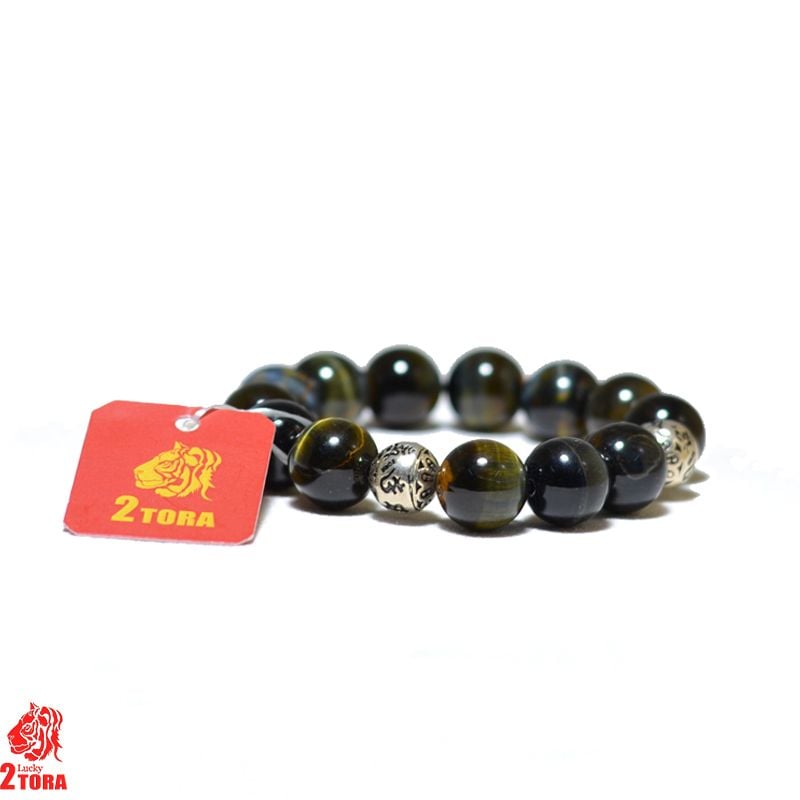 Vòng Thạch Anh Mắt Hổ Xanh Vàng Mix Charm Bạc 210