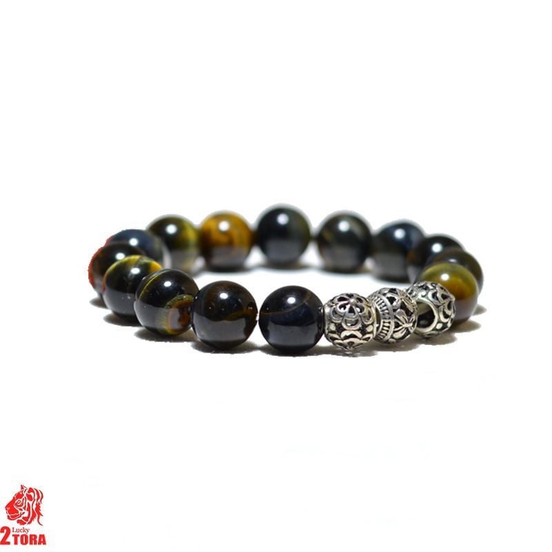 Vòng Thạch Anh Mắt Hổ Xanh Vàng Mix Charm Bạc 230