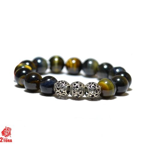 Vòng Thạch Anh Mắt Hổ Xanh Vàng Mix Charm Bạc 230