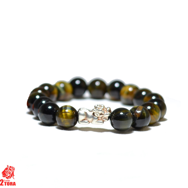 Vòng Thạch Anh Mắt Hổ Xanh Vàng Mix Charm Tỳ Hưu