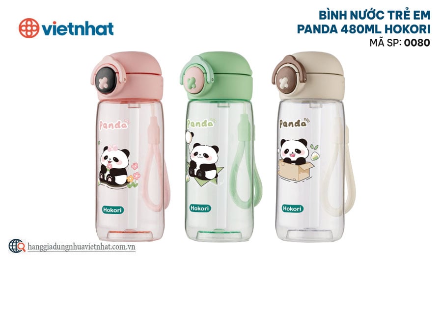 Bình nước trẻ em Panda 480ml Hokori 0080