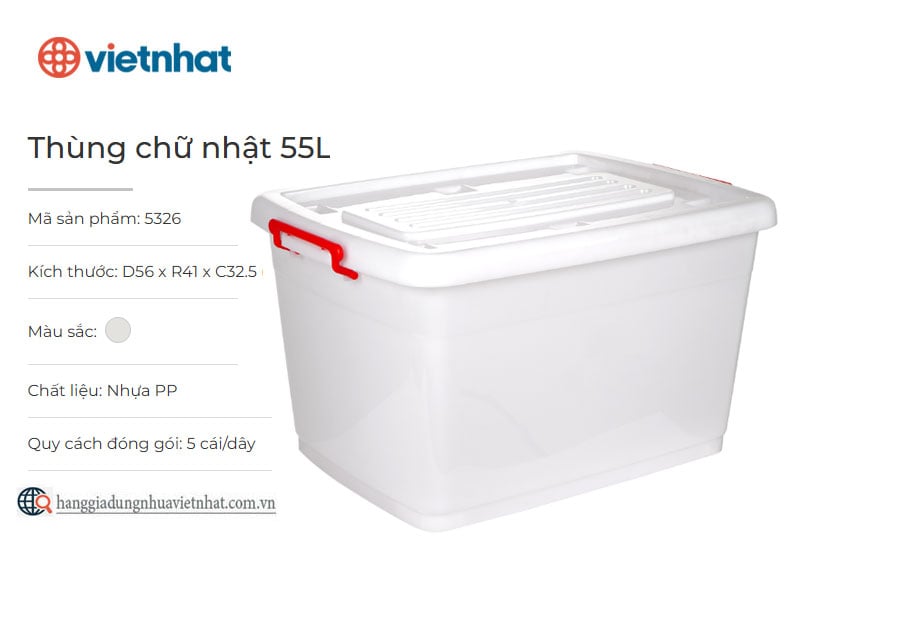 Thùng chữ nhật có bánh xe 55L 5326