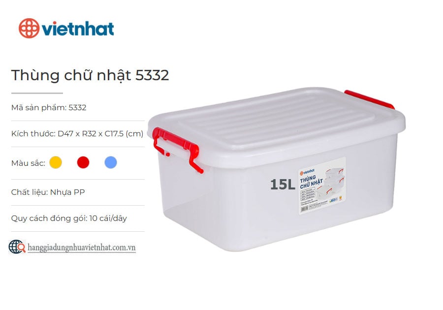Thùng 15L chữ nhật 5332