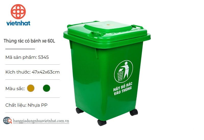 Thùng rác có bánh xe 60L 5345