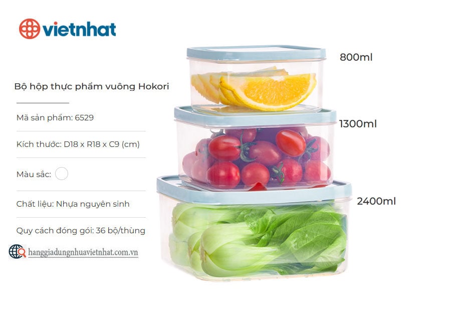 Bộ hộp thực phẩm vuông Hokori 6529