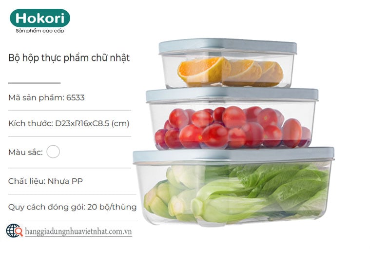 Bộ hộp thực phẩm chữ nhật Hokori 6533