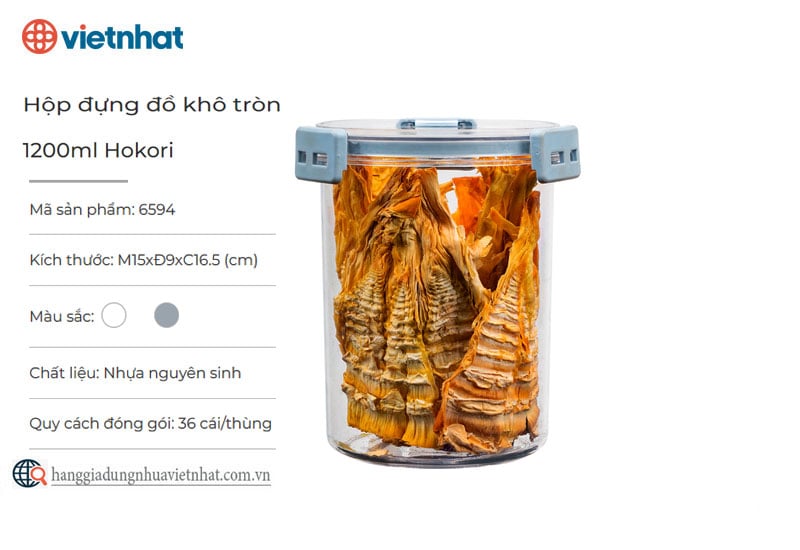 Hộp đựng đồ khô tròn 1200ml Hokori 6594 – Công ty Nhựa Việt Nhật